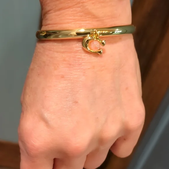 Coach Gold Tone Bangle Bracelet with C Charm - Picture 2 of 7